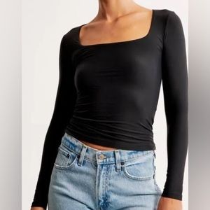 Abercrombie & Fitch Black Soft AF Seamless Square Neck Long Sleeve Top